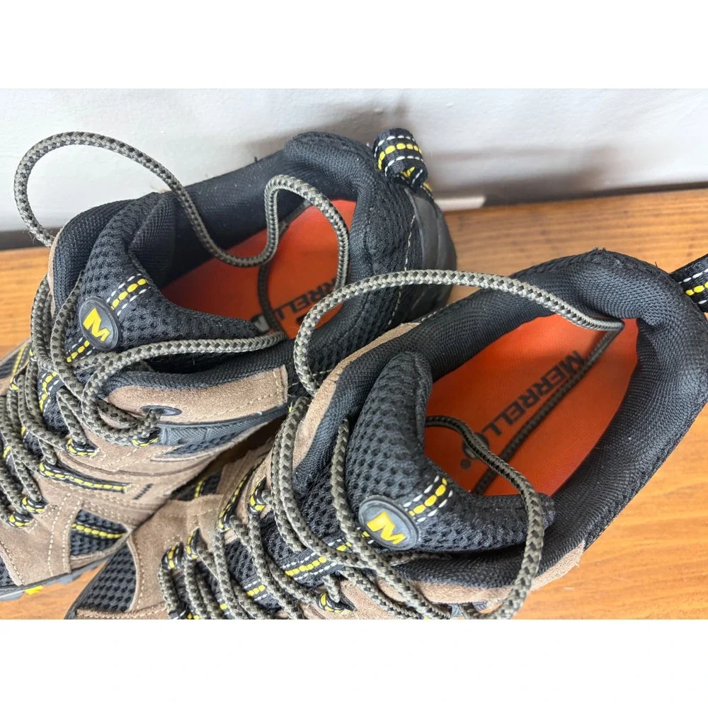 Merrell Mens Hiking Shoes Boulder Empire Yellow Suede Mesh Trail J09980 Size 10